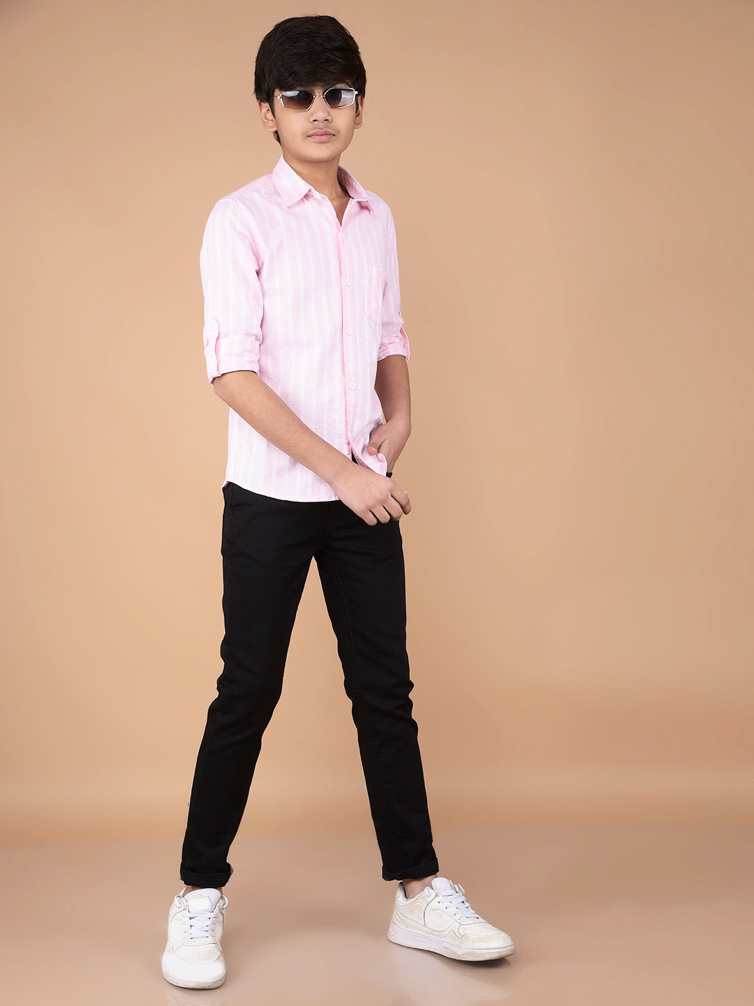 Pink Vertical Stripes 100% Cotton Shirt-Boys Shirts-Crimsoune Club