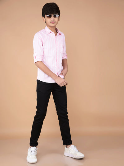 Pink Vertical Stripes 100% Cotton Shirt-Boys Shirts-Crimsoune Club