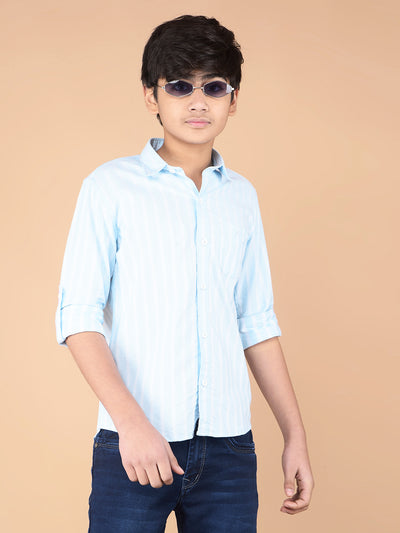 Blue Vertical Stripes 100% Cotton Shirt-Boys Shirts-Crimsoune Club