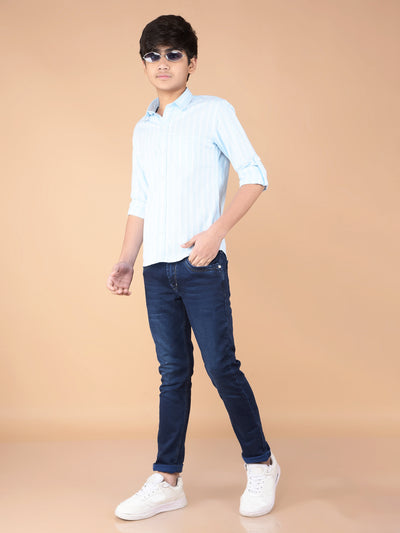 Blue Vertical Stripes 100% Cotton Shirt-Boys Shirts-Crimsoune Club