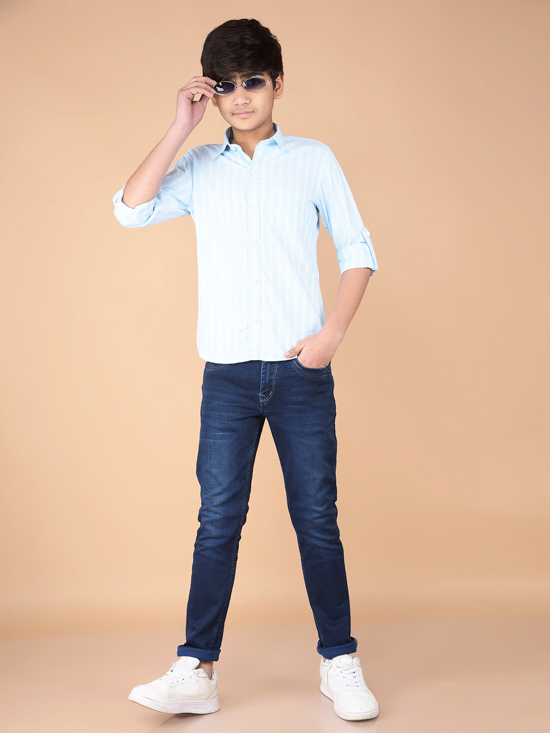 Blue Vertical Stripes 100% Cotton Shirt-Boys Shirts-Crimsoune Club