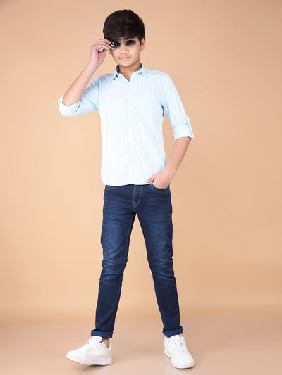 Blue Vertical Stripes 100% Cotton Shirt-Boys Shirts-Crimsoune Club