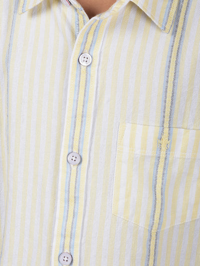 Yellow Vertical Stripes 100% Cotton Shirt-Boys Shirts-Crimsoune Club