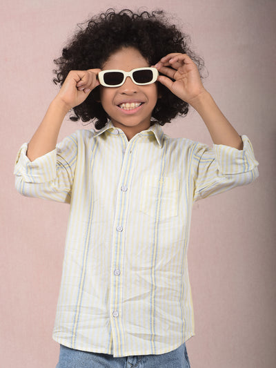 Yellow Vertical Stripes 100% Cotton Shirt-Boys Shirts-Crimsoune Club