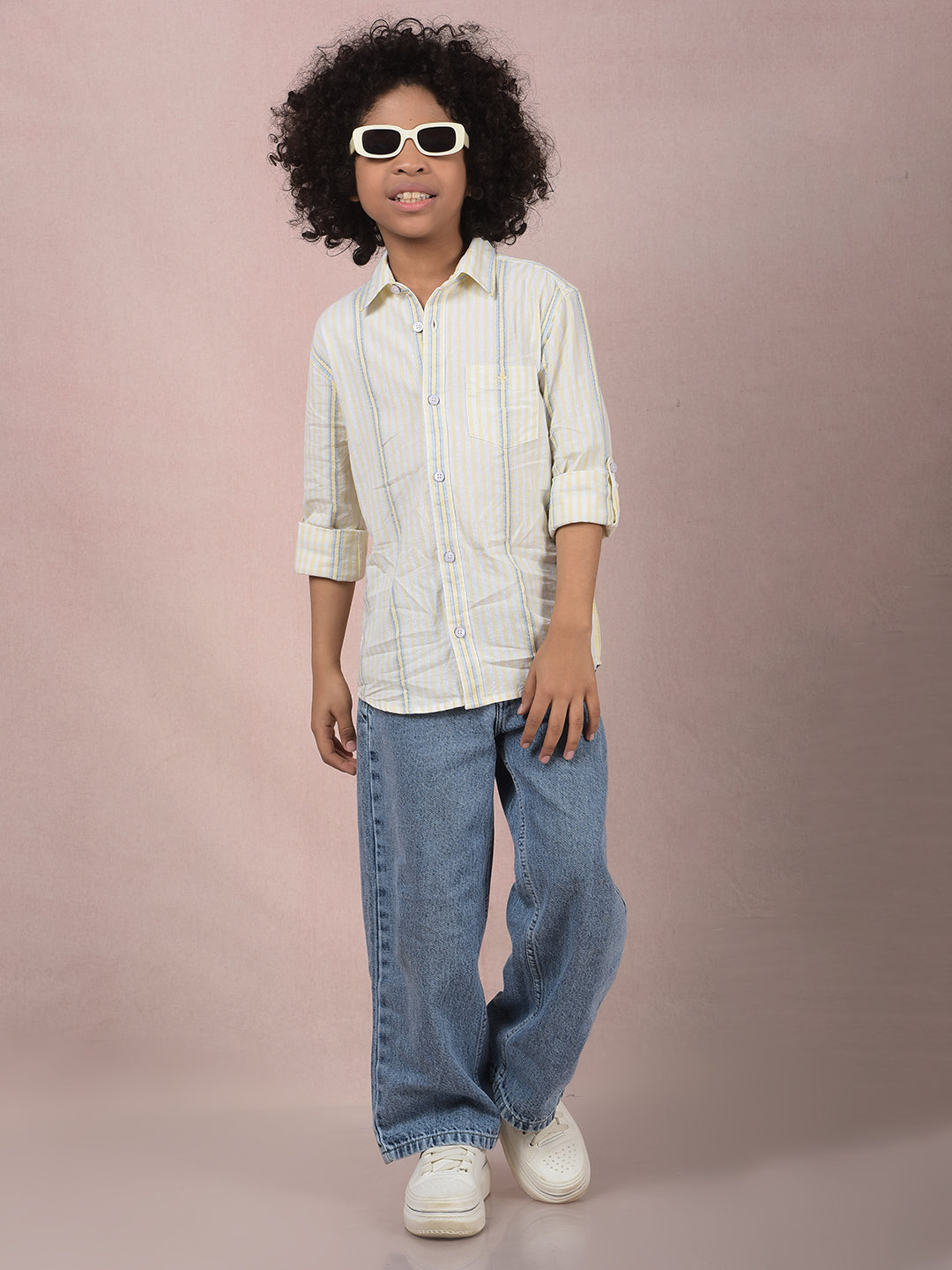 Yellow Vertical Stripes 100% Cotton Shirt-Boys Shirts-Crimsoune Club