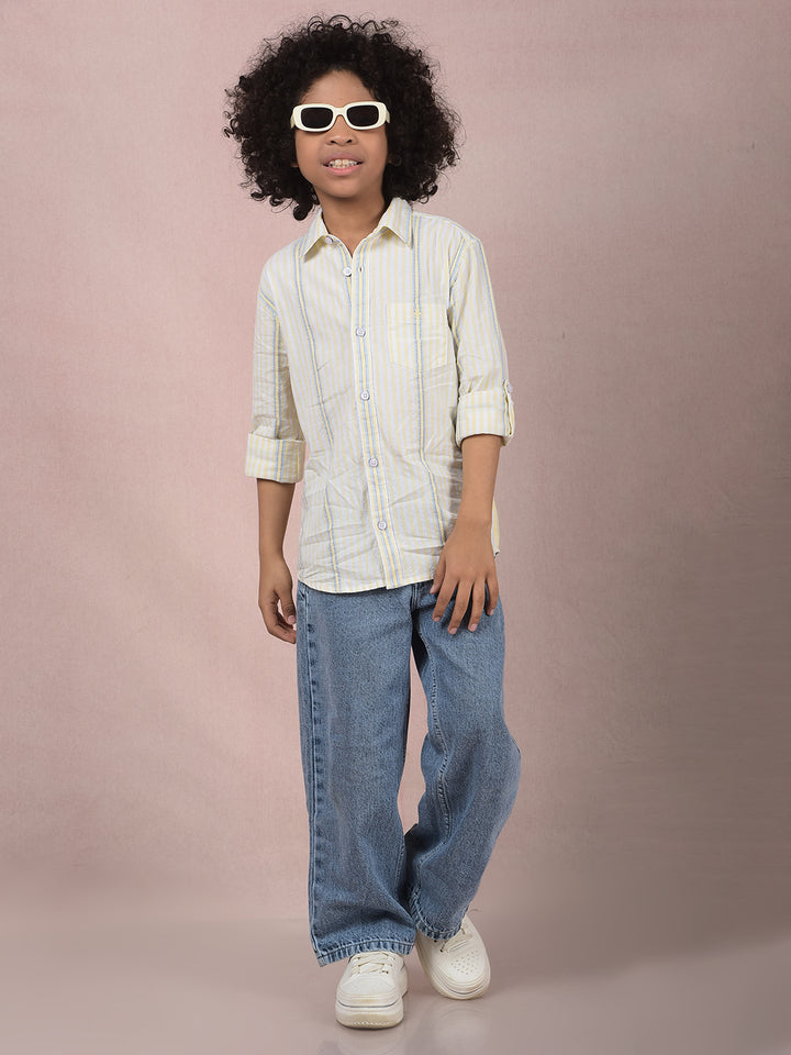 Yellow Vertical Stripes 100% Cotton Shirt-Boys Shirts-Crimsoune Club