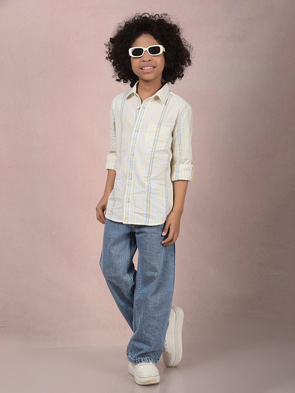 Yellow Vertical Stripes 100% Cotton Shirt-Boys Shirts-Crimsoune Club