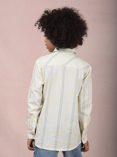 Yellow Vertical Stripes 100% Cotton Shirt-Boys Shirts-Crimsoune Club