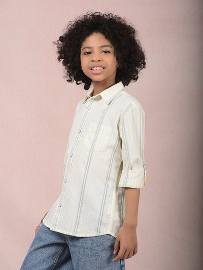 Yellow Vertical Stripes 100% Cotton Shirt-Boys Shirts-Crimsoune Club