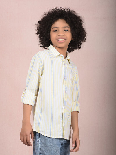 Yellow Vertical Stripes 100% Cotton Shirt-Boys Shirts-Crimsoune Club