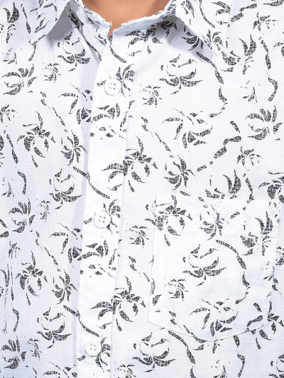 White Floral Print Shirt-Boys Shirts-Crimsoune Club