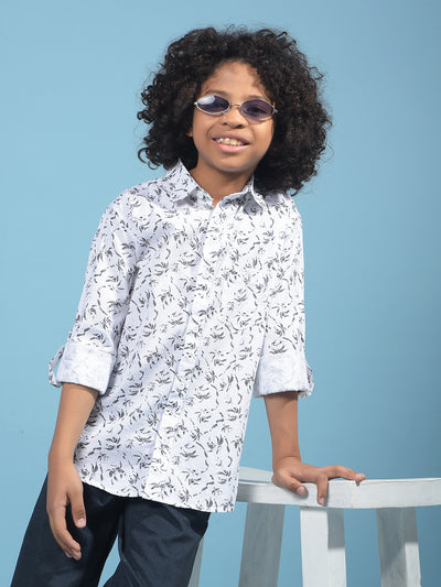 White Floral Print Shirt-Boys Shirts-Crimsoune Club
