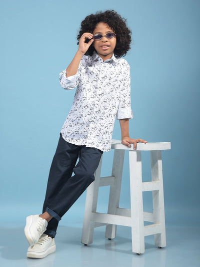 White Floral Print Shirt-Boys Shirts-Crimsoune Club