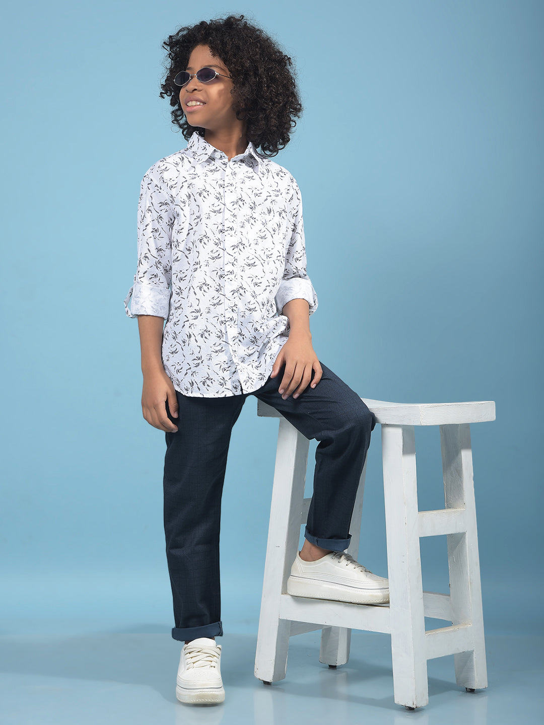 White Floral Print Shirt-Boys Shirts-Crimsoune Club