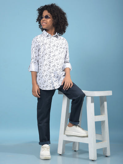 White Floral Print Shirt-Boys Shirts-Crimsoune Club
