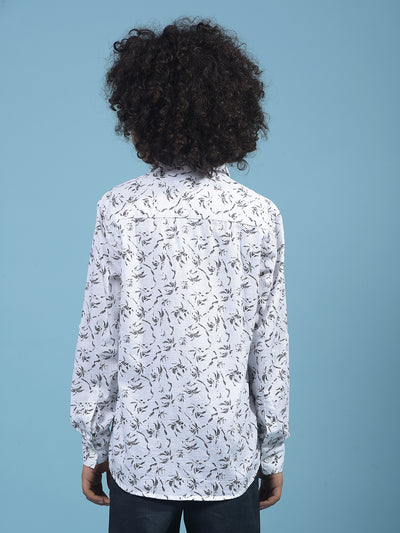 White Floral Print Shirt-Boys Shirts-Crimsoune Club