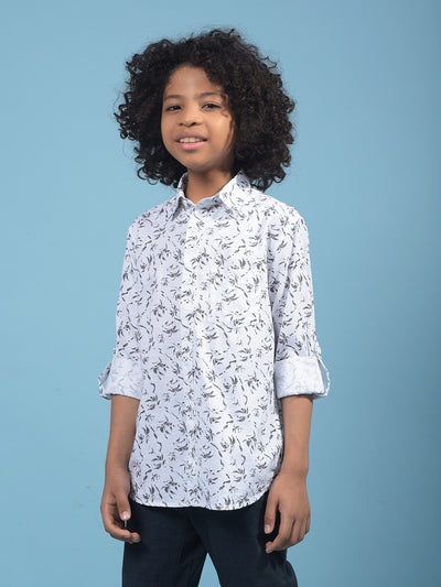 White Floral Print Shirt-Boys Shirts-Crimsoune Club