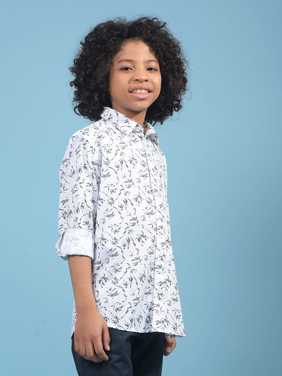 White Floral Print Shirt-Boys Shirts-Crimsoune Club