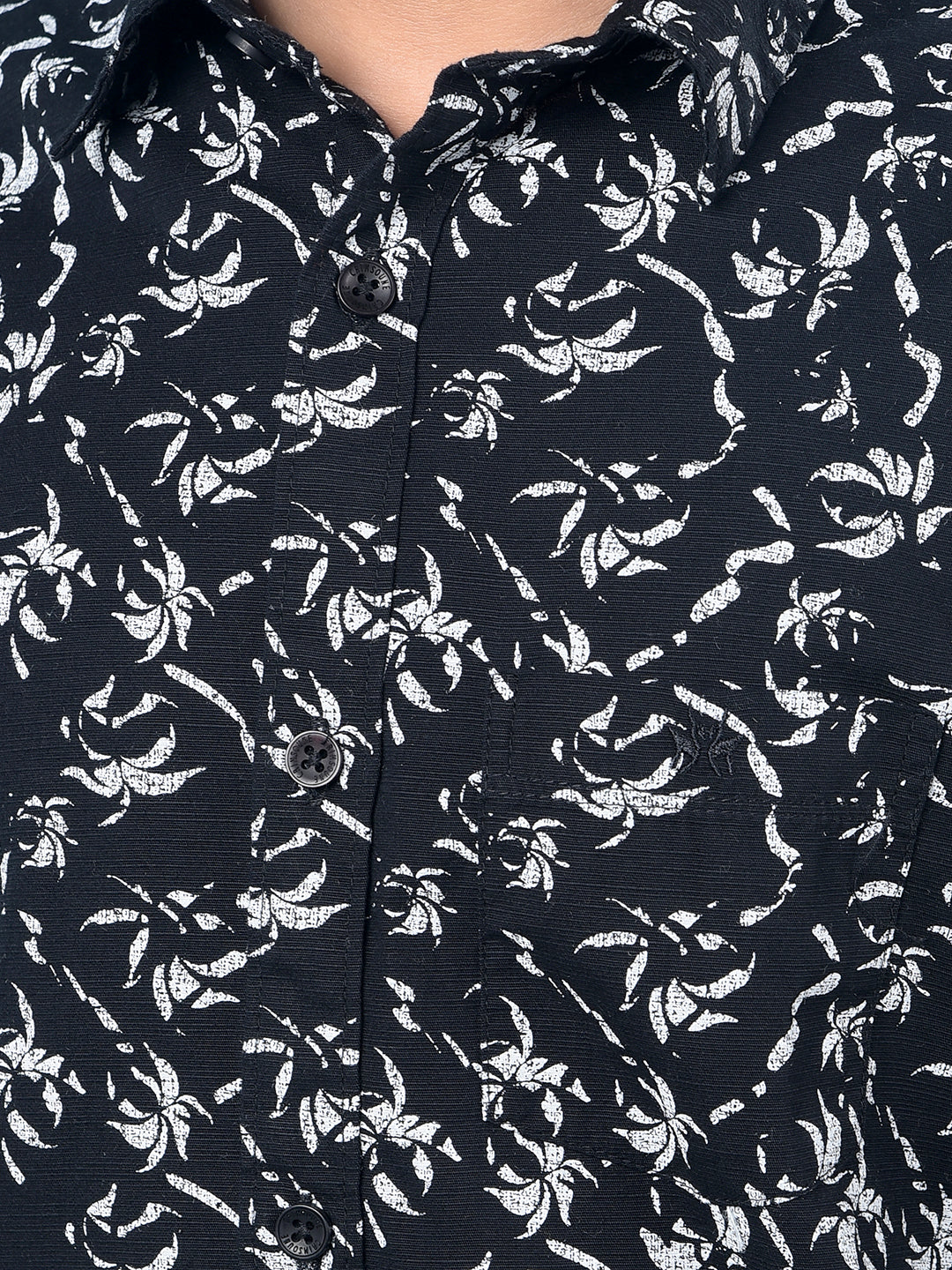 Black Floral Print Button-Down Collar Shirt-Boys Shirts-Crimsoune Club