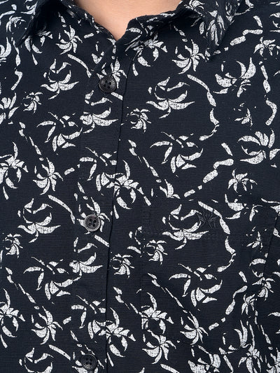 Black Floral Print Button-Down Collar Shirt-Boys Shirts-Crimsoune Club