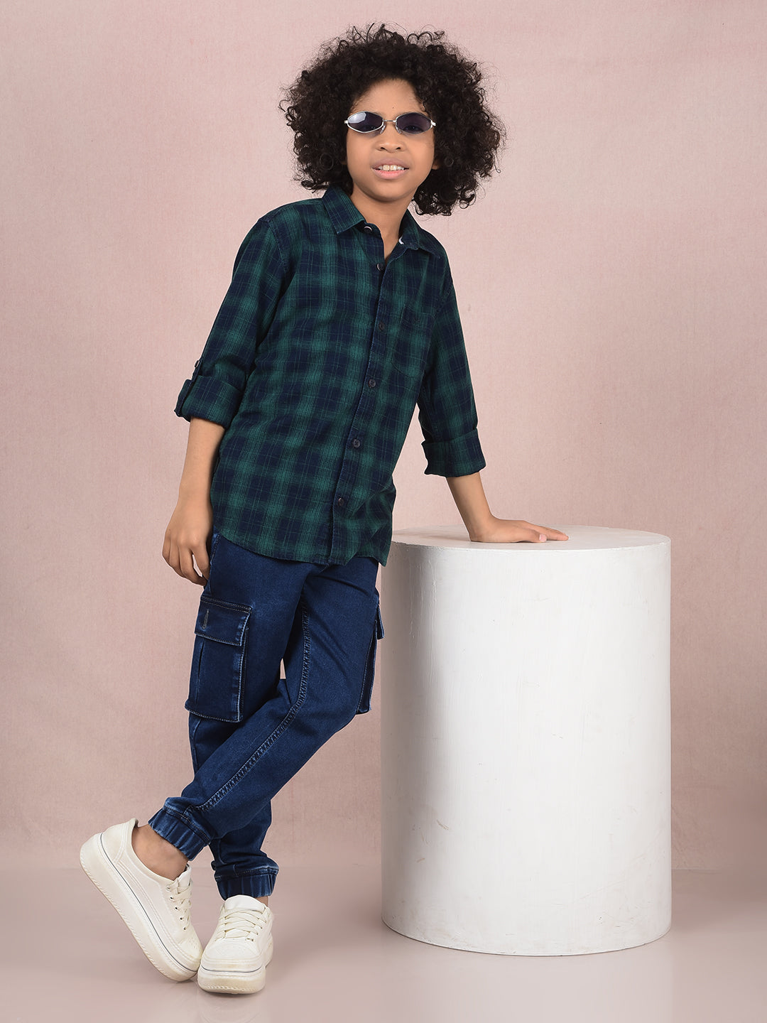 Green Checked 100% Cotton Shirt-Boys Shirts-Crimsoune Club