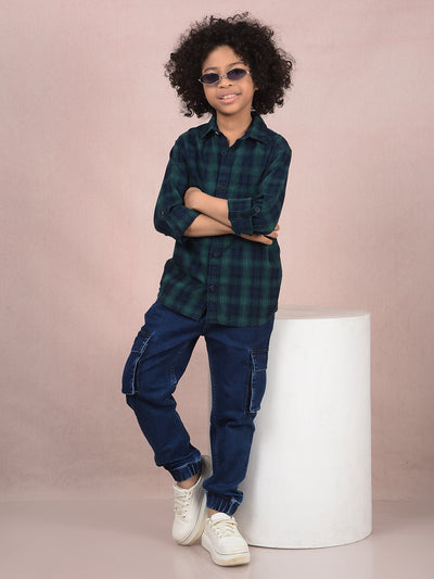 Green Checked 100% Cotton Shirt-Boys Shirts-Crimsoune Club