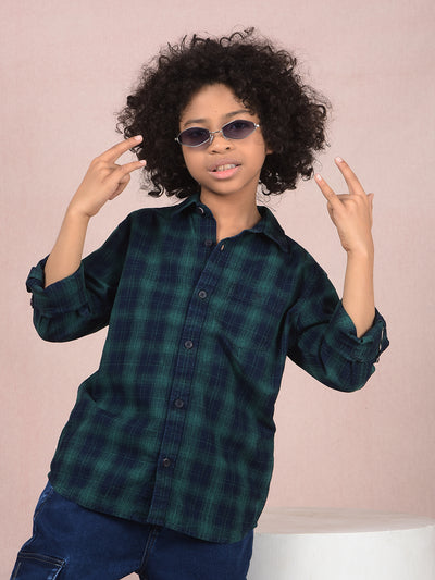 Green Checked 100% Cotton Shirt-Boys Shirts-Crimsoune Club