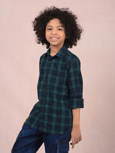 Green Checked 100% Cotton Shirt-Boys Shirts-Crimsoune Club