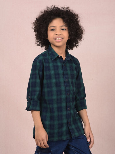 Green Checked 100% Cotton Shirt-Boys Shirts-Crimsoune Club