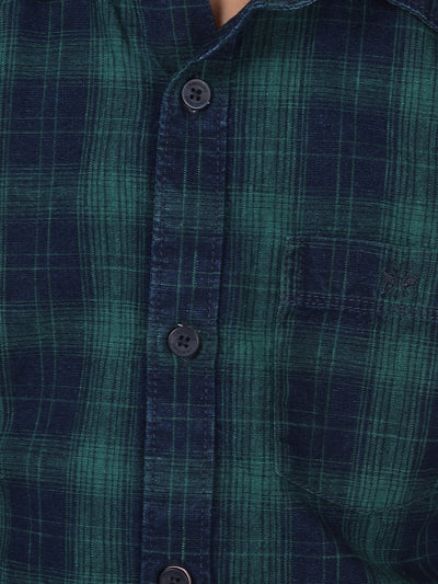 Green Checked 100% Cotton Shirt-Boys Shirts-Crimsoune Club