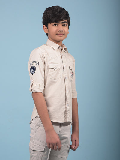 Beige Shirt-Boys Shirts-Crimsoune Club