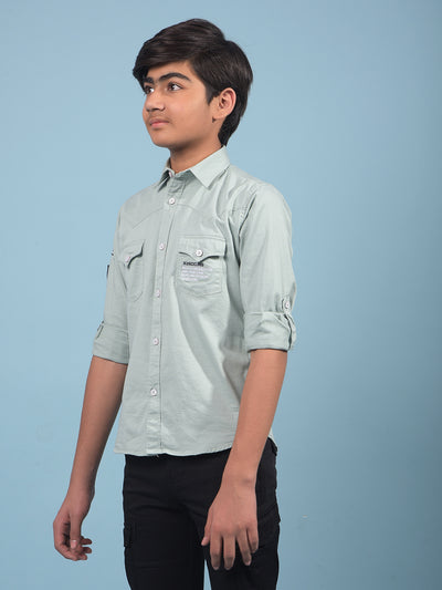 Green Shirt-Boys Shirts-Crimsoune Club