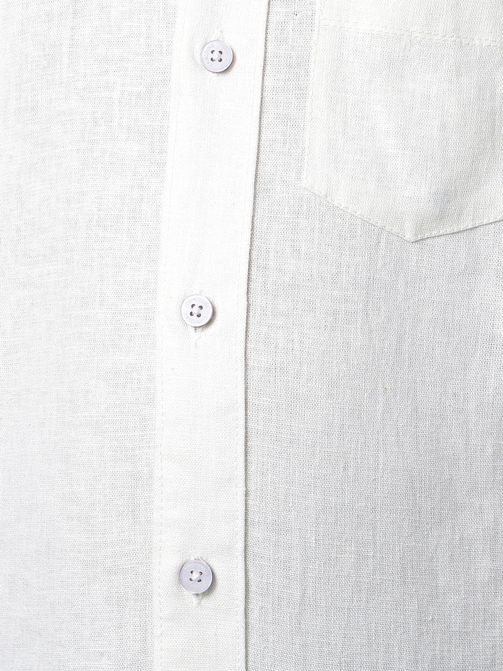 White Hooded Neck Linen Shirt-Boys Shirts-Crimsoune Club