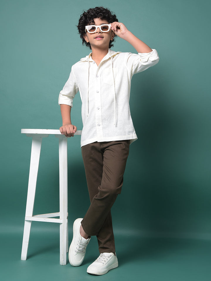 White Hooded Neck Linen Shirt-Boys Shirts-Crimsoune Club