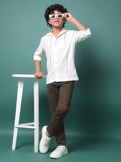 White Hooded Neck Linen Shirt-Boys Shirts-Crimsoune Club