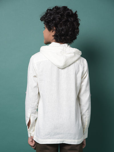 White Hooded Neck Linen Shirt-Boys Shirts-Crimsoune Club