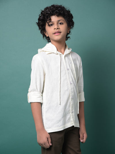 White Hooded Neck Linen Shirt-Boys Shirts-Crimsoune Club