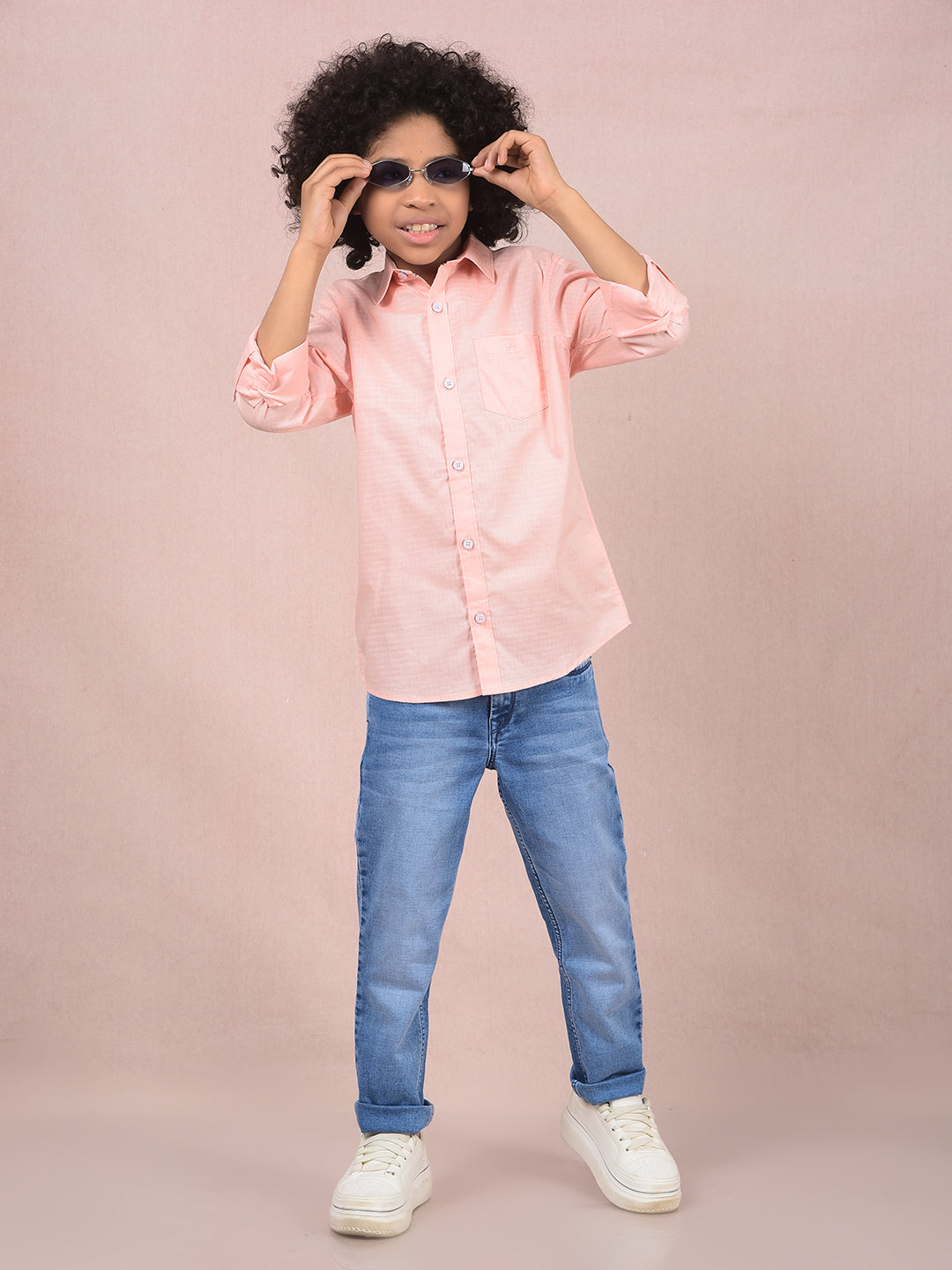 Peach Printed Shirt-Boys Shirts-Crimsoune Club
