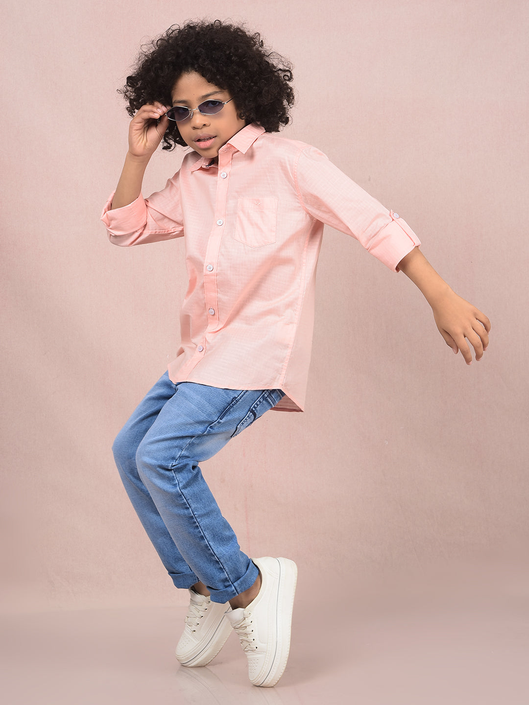 Peach Printed Shirt-Boys Shirts-Crimsoune Club