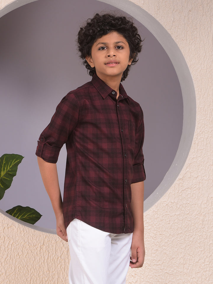 Maroon Checked 100% Cotton Shirt-Boys Shirts-Crimsoune Club