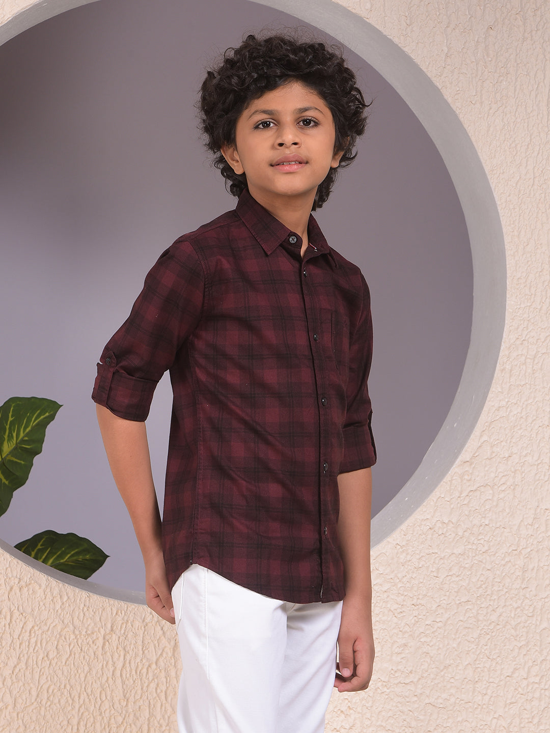Maroon Checked 100% Cotton Shirt-Boys Shirts-Crimsoune Club