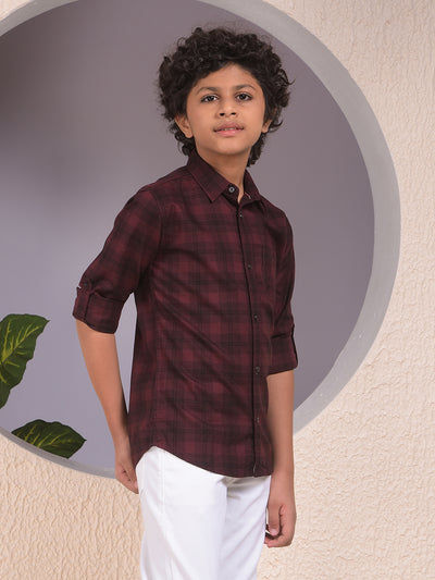 Maroon Checked 100% Cotton Shirt-Boys Shirts-Crimsoune Club