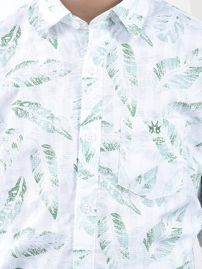 Green Floral Print 100% Cotton Shirt-Boys Shirts-Crimsoune Club