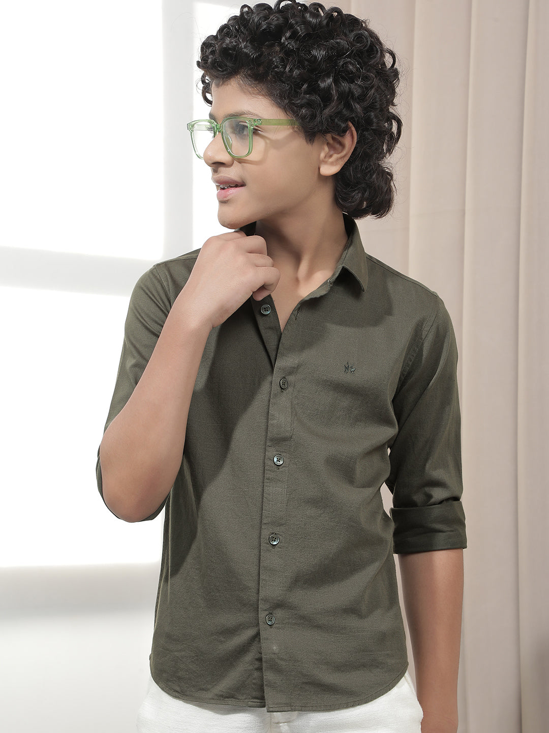 Muted Olive Everyday Shirt-Boys Shirts-Crimsoune Club