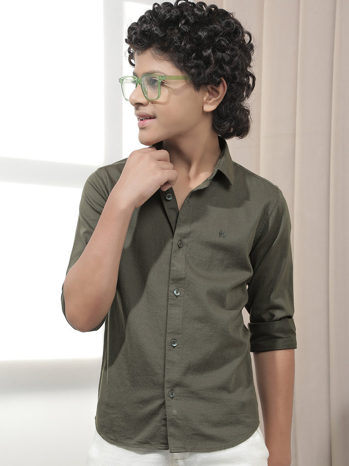 Muted Olive Everyday Shirt-Boys Shirts-Crimsoune Club