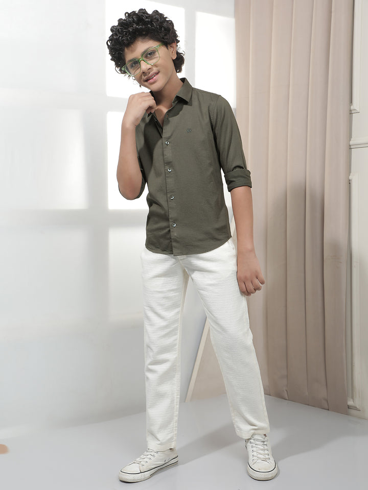 Muted Olive Everyday Shirt-Boys Shirts-Crimsoune Club