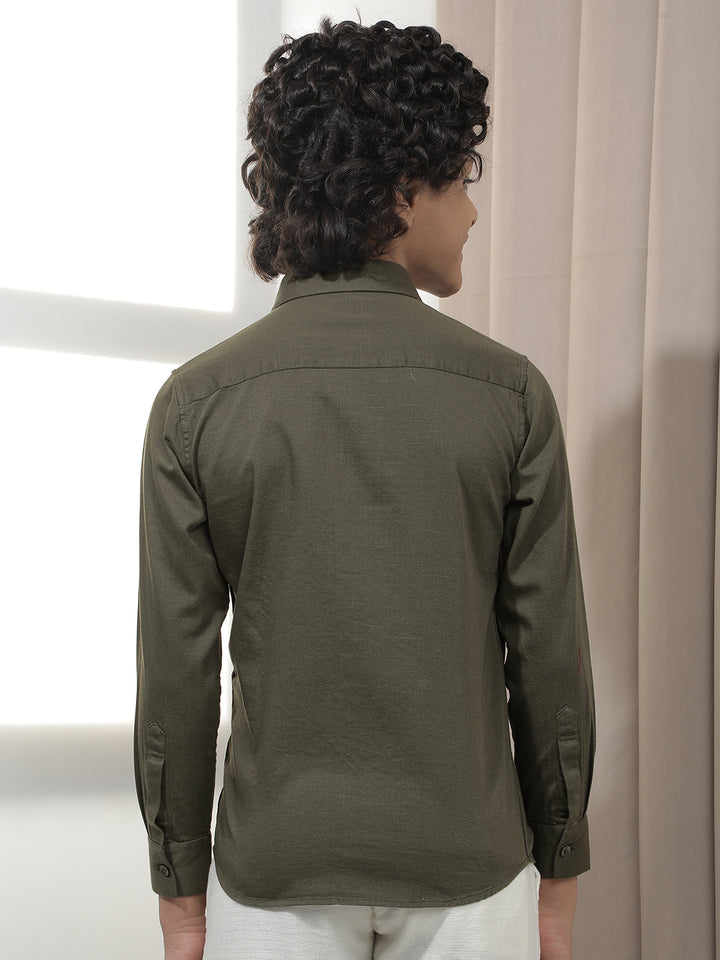 Muted Olive Everyday Shirt-Boys Shirts-Crimsoune Club