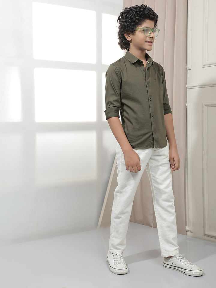Muted Olive Everyday Shirt-Boys Shirts-Crimsoune Club
