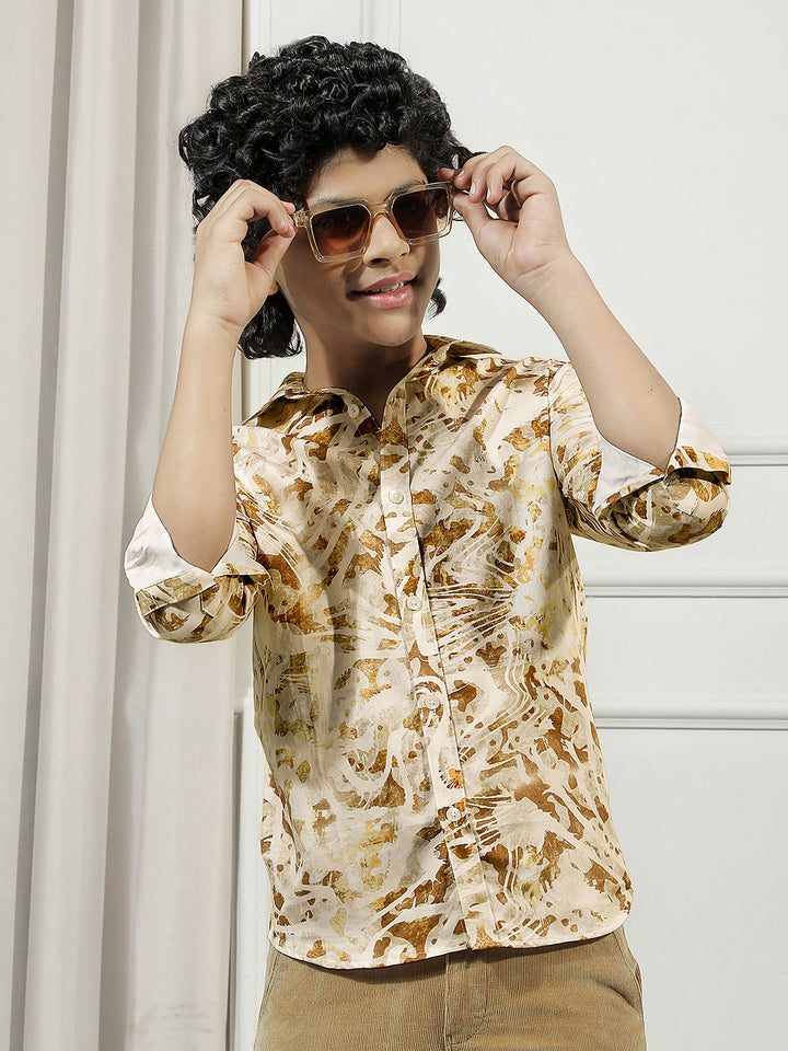 Brown 100% Cotton Camouflage Print Shirt-Boys Shirts-Crimsoune Club