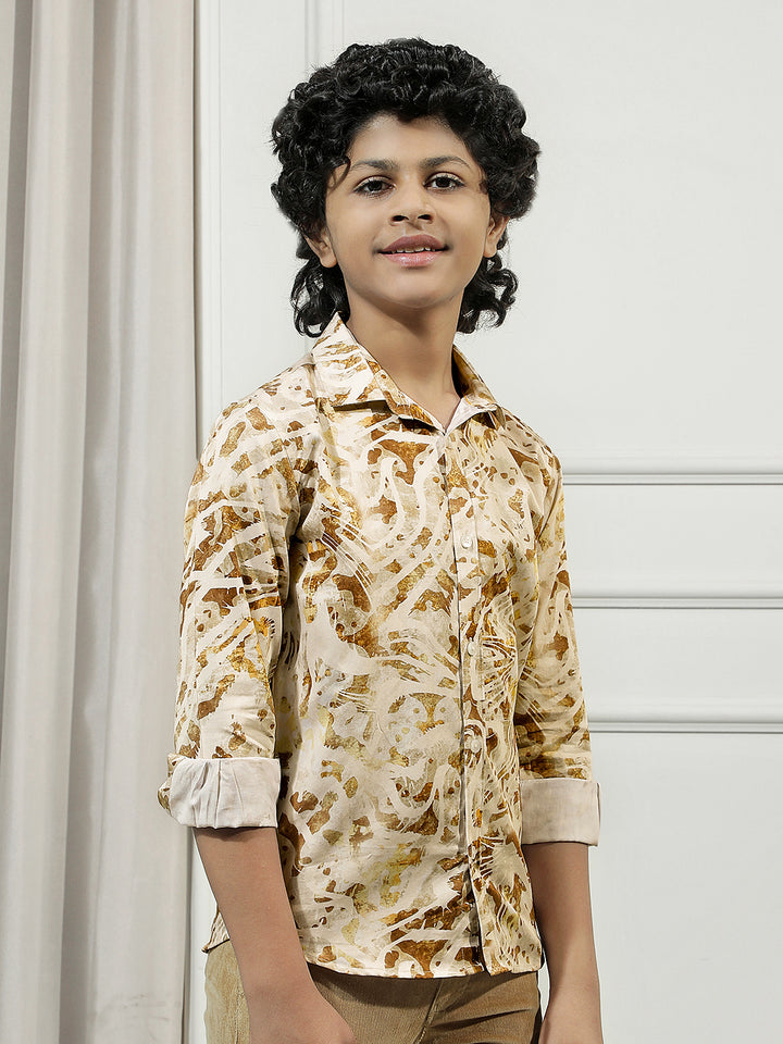 Brown 100% Cotton Camouflage Print Shirt-Boys Shirts-Crimsoune Club
